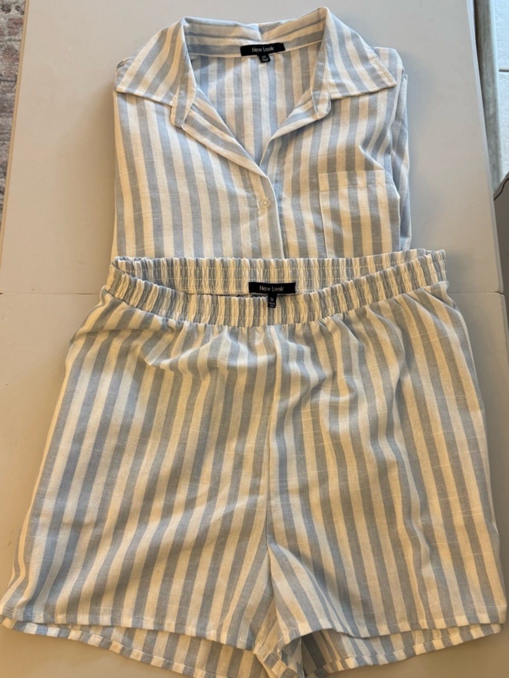 New Look Blue & White Striped Button Down & Shorts Set | 2X | NWT